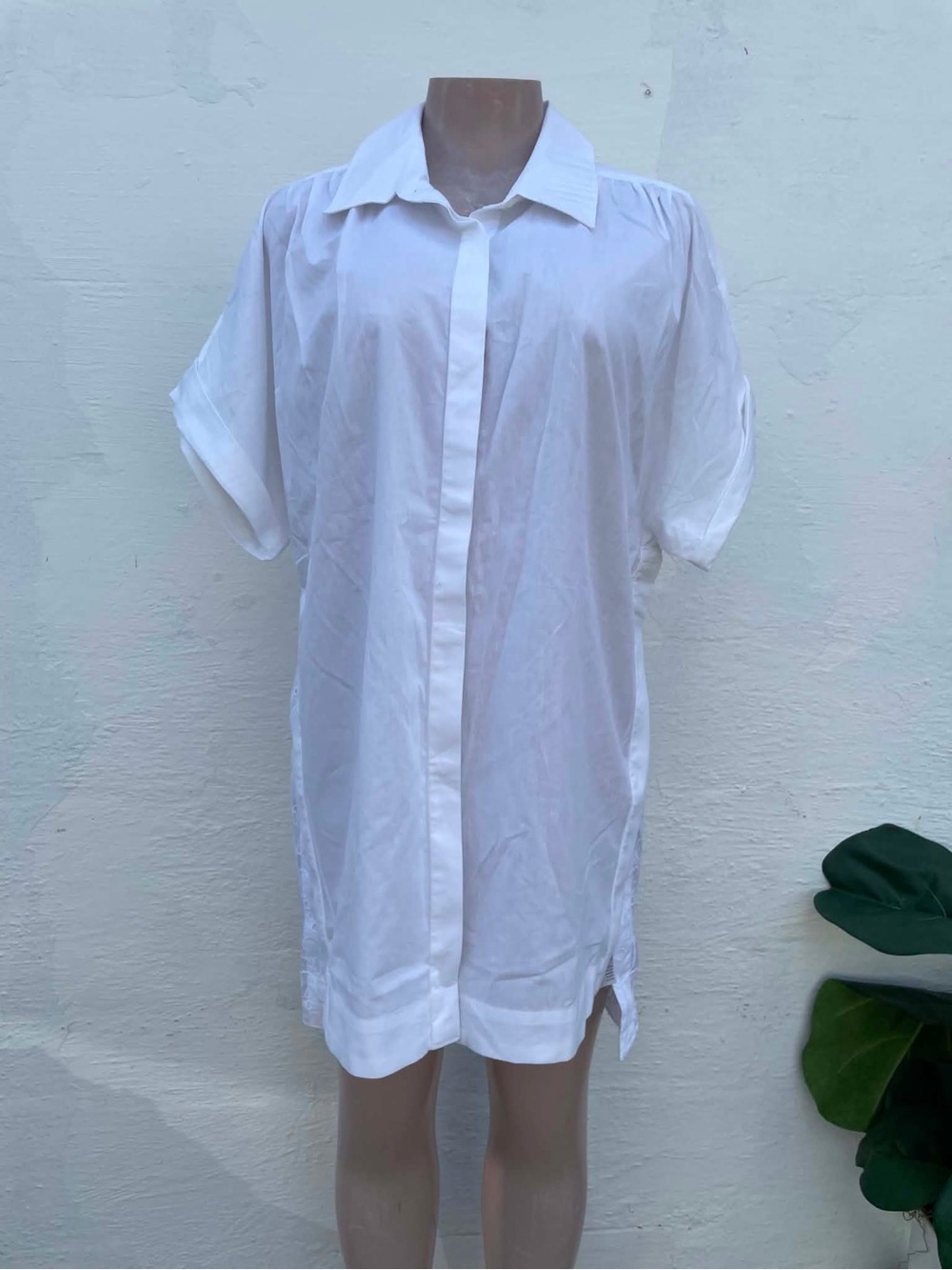 Maeve White Button-Front Short Sleeve Blouse